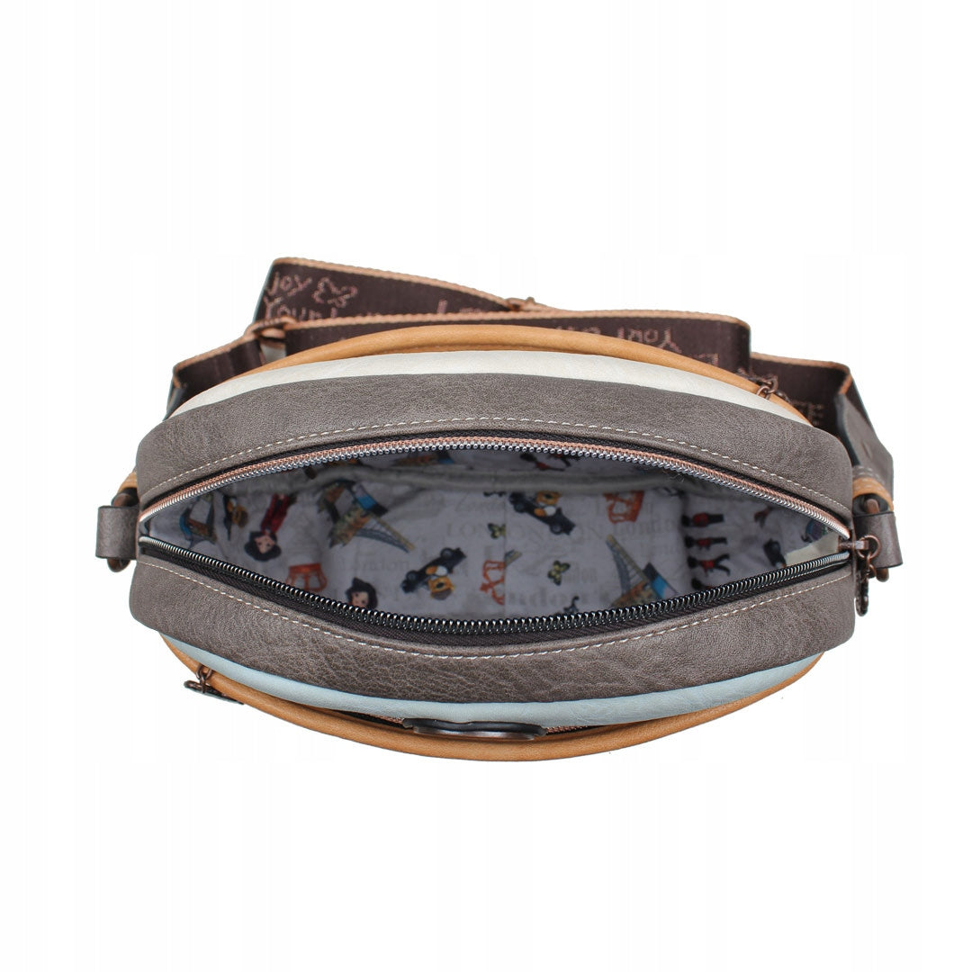 Janet Denese: FLOWER CITY - Crossbody bag, J-007B Color shades of brown and beige multicolor