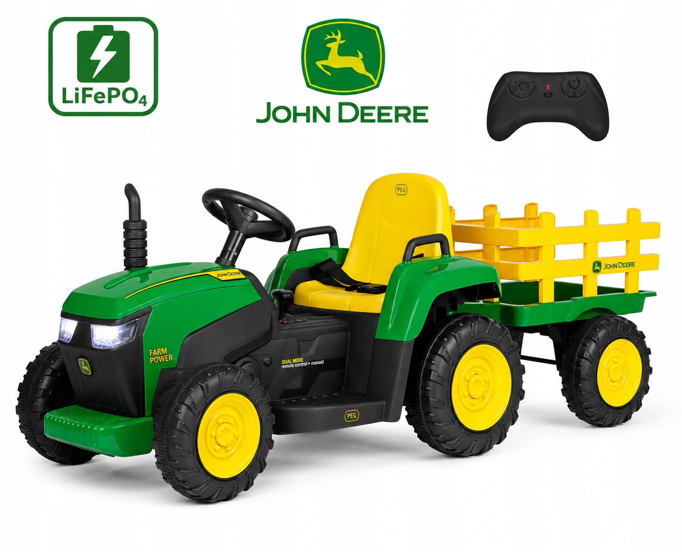 John Deere Farm Power 12V Peg Perego LiFePO4 Battery Tractor
