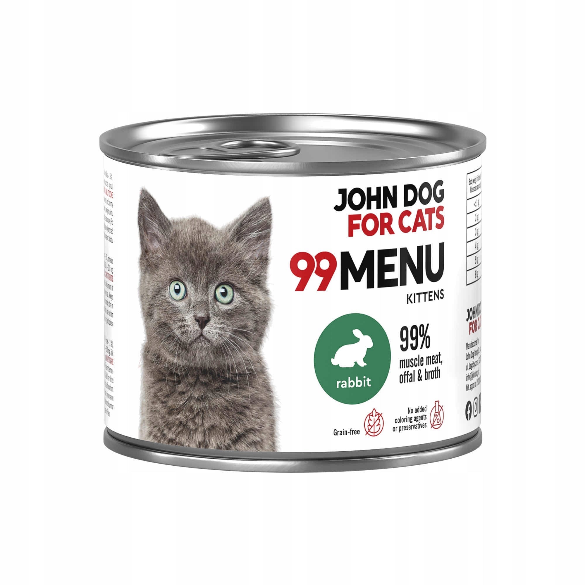 John Dog for Cats Wet Food for Kittens 99 MENU Rabbit 200g