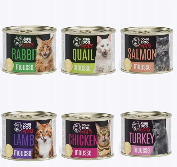 John Dog for Cats wet food mousse mix of flavors 6x200g