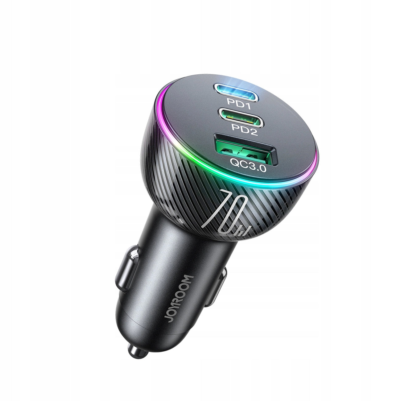 Joyroom 70W car charger with 3 ports: USB, 2 x USB C black