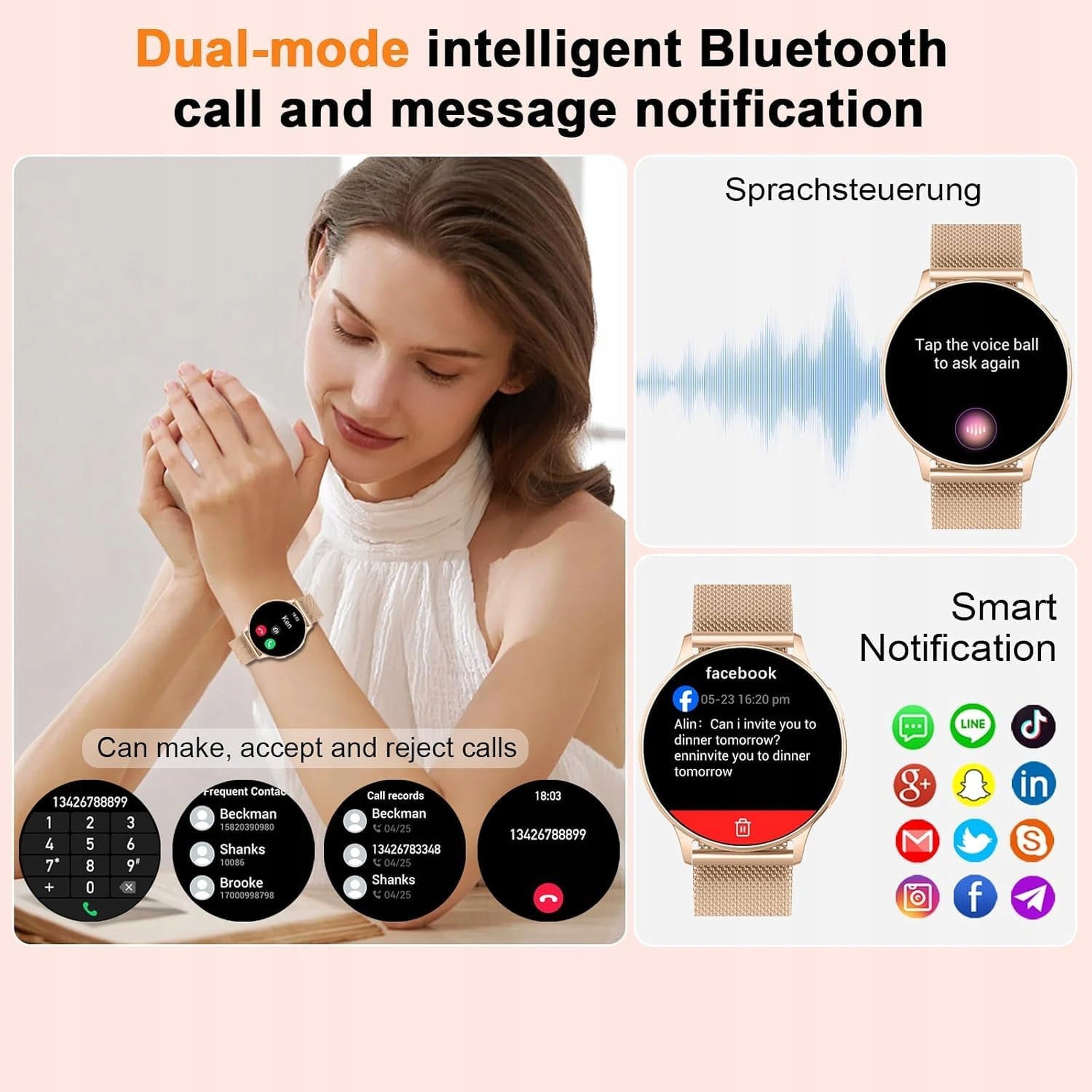 Jugeman Women's Smartwatch L4 with GPS Waterproof IP68 Black Brand JG Smart