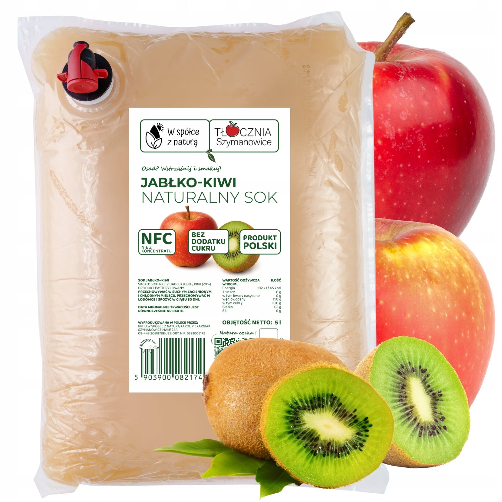Juice Apple Kiwi Pressed Natural NFC 100% 5 Liters