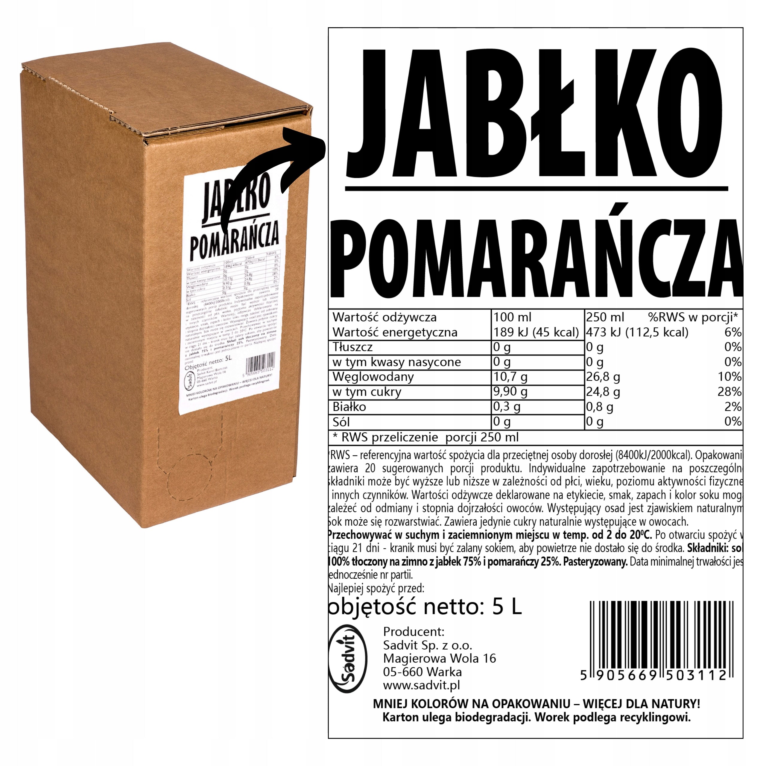 Juice apple orange 100% apples and oranges 5L natural family 5 kg Manufacturer code Sadvit