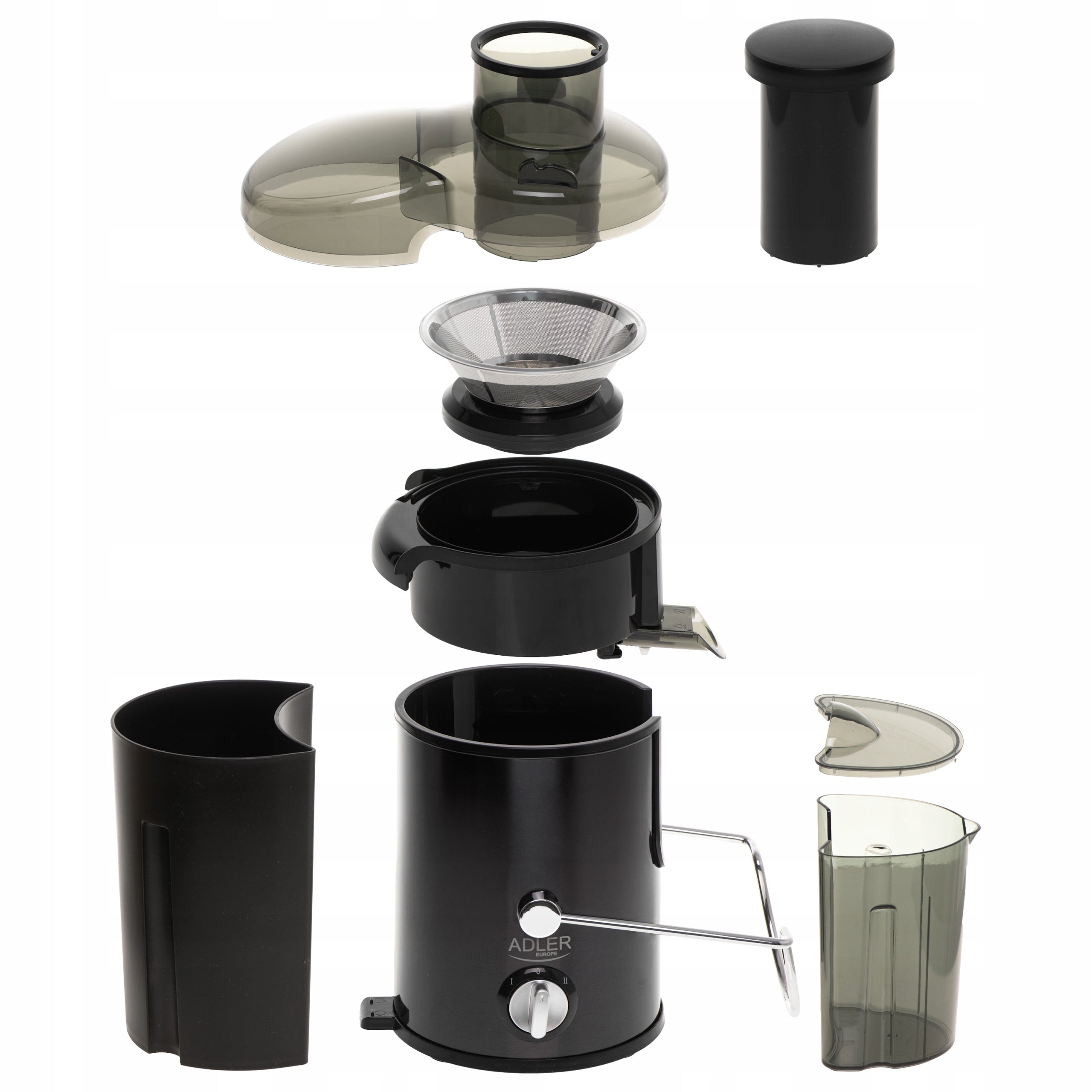 Juicer Adler 800W titanium blades, non-spill system, 1,5L/0,45L Packaging status original