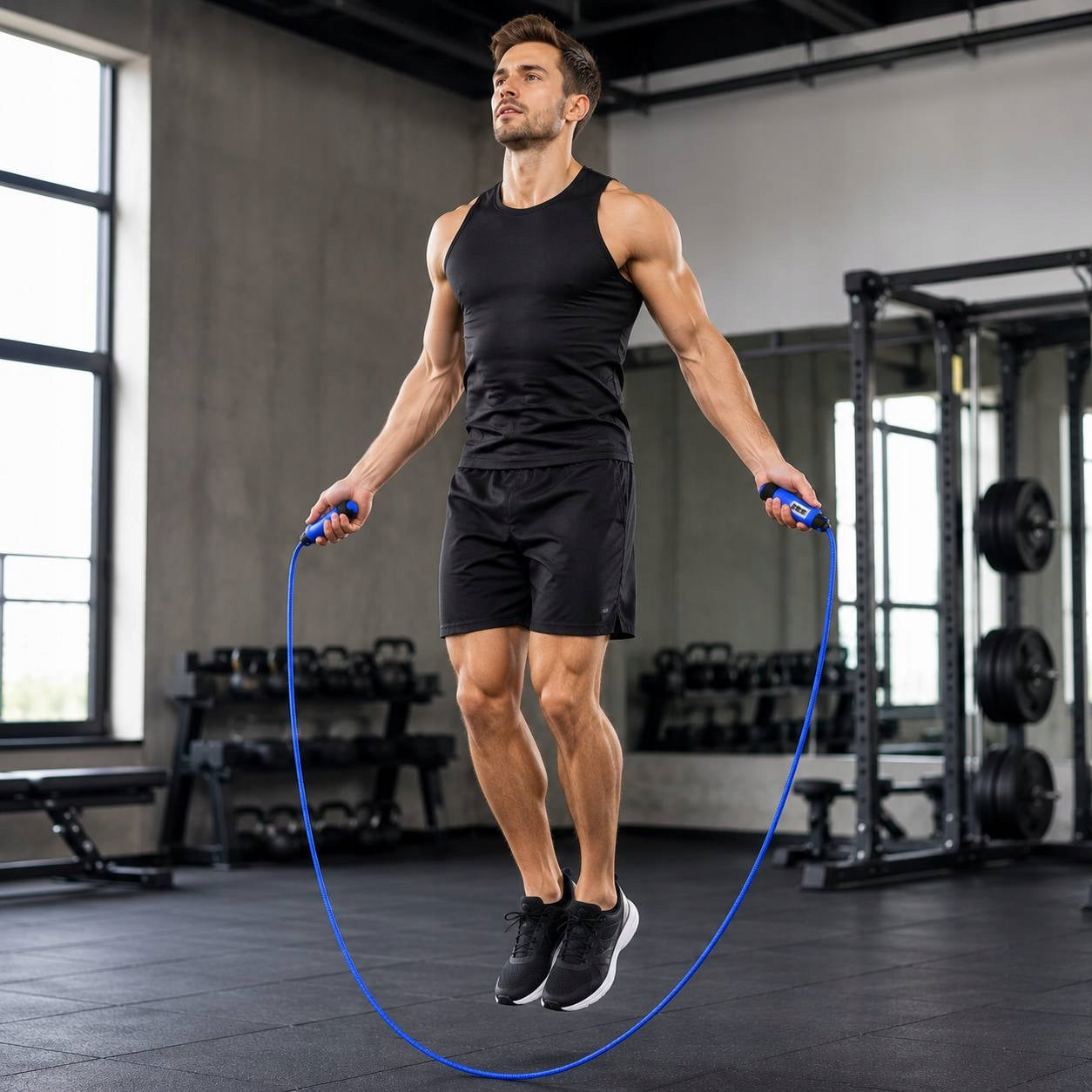 Jump Rope with Counter 2,6 m Adjustable Fitness Training Blue Color green