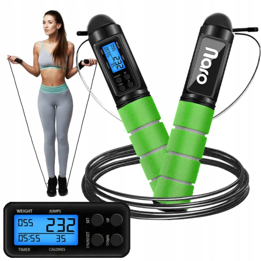 Jump Rope with Counter Adjustable Fitness Naro Green on Bearings