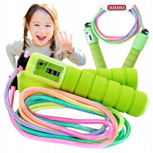 Jump Rope with Motion Counter for Kids Adjustable Drawstring in Rainbow Colors Manufacturer code Skakanka sznurowa z licznikiem