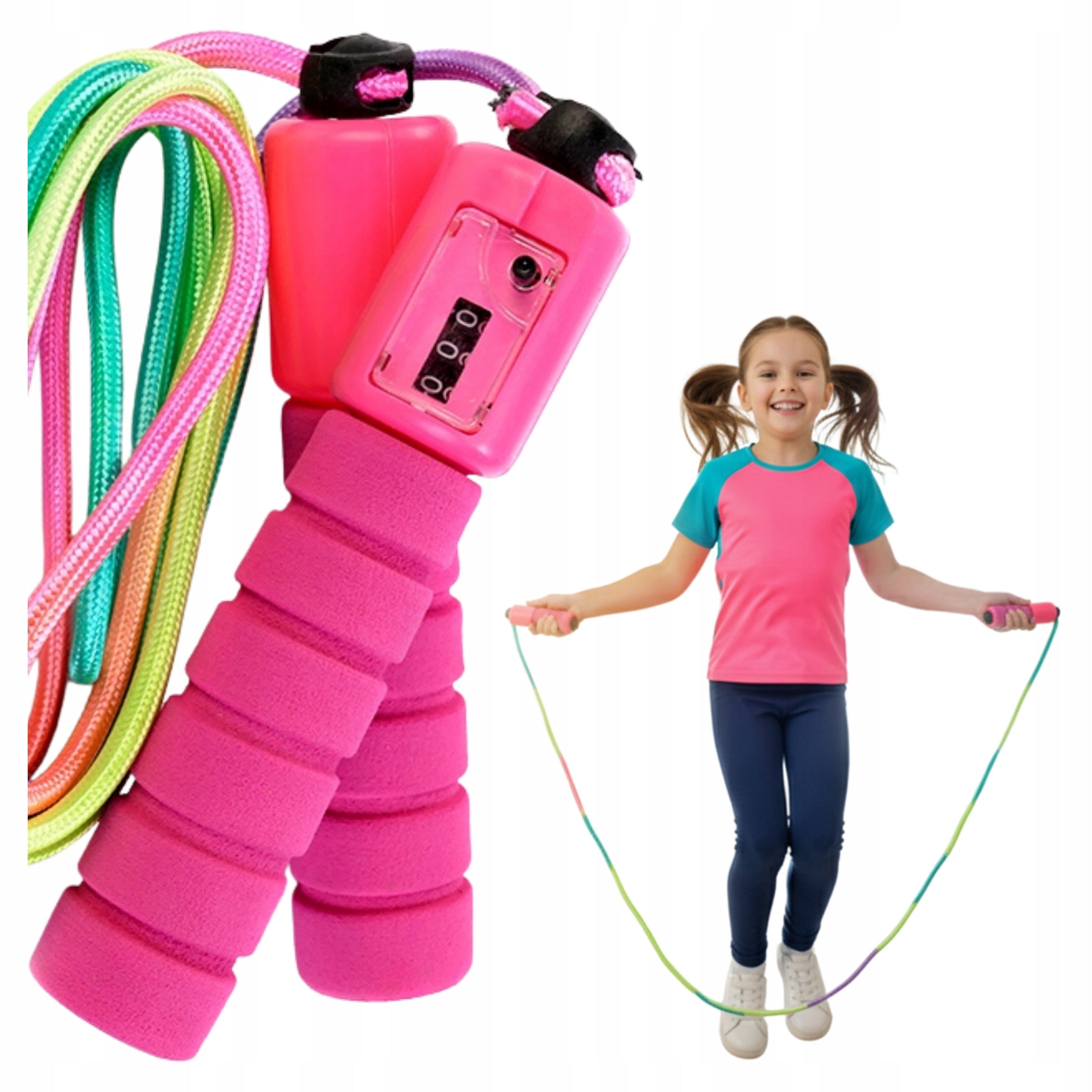 Jump Rope with Motion Counter for Kids Adjustable Drawstring in Rainbow Colors Packaging status original