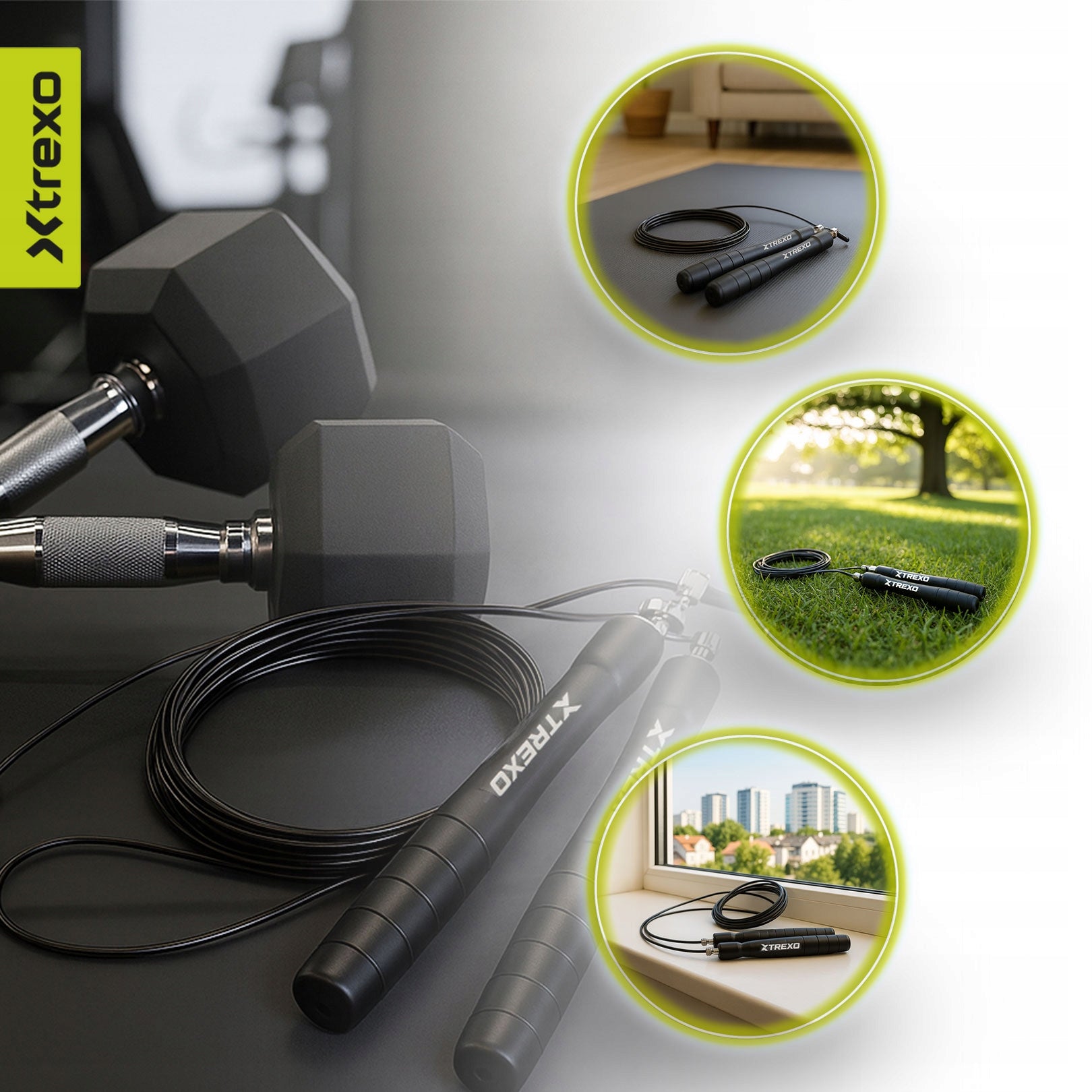 Jump rope XTREXO Alu-speed black OS STEEL CABLE WITH ADJUSTABLE VERSATILE Kind other