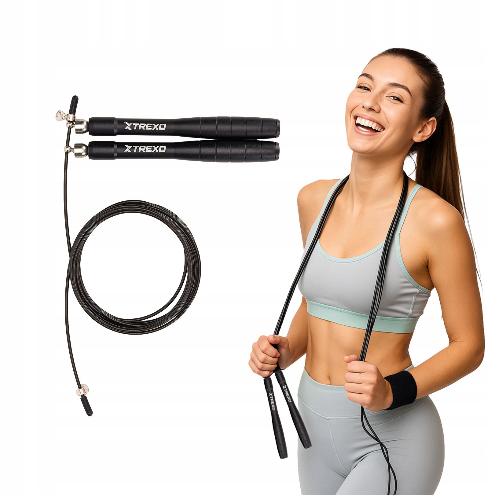Jump rope XTREXO Alu-speed black OS STEEL CABLE WITH ADJUSTABLE VERSATILE