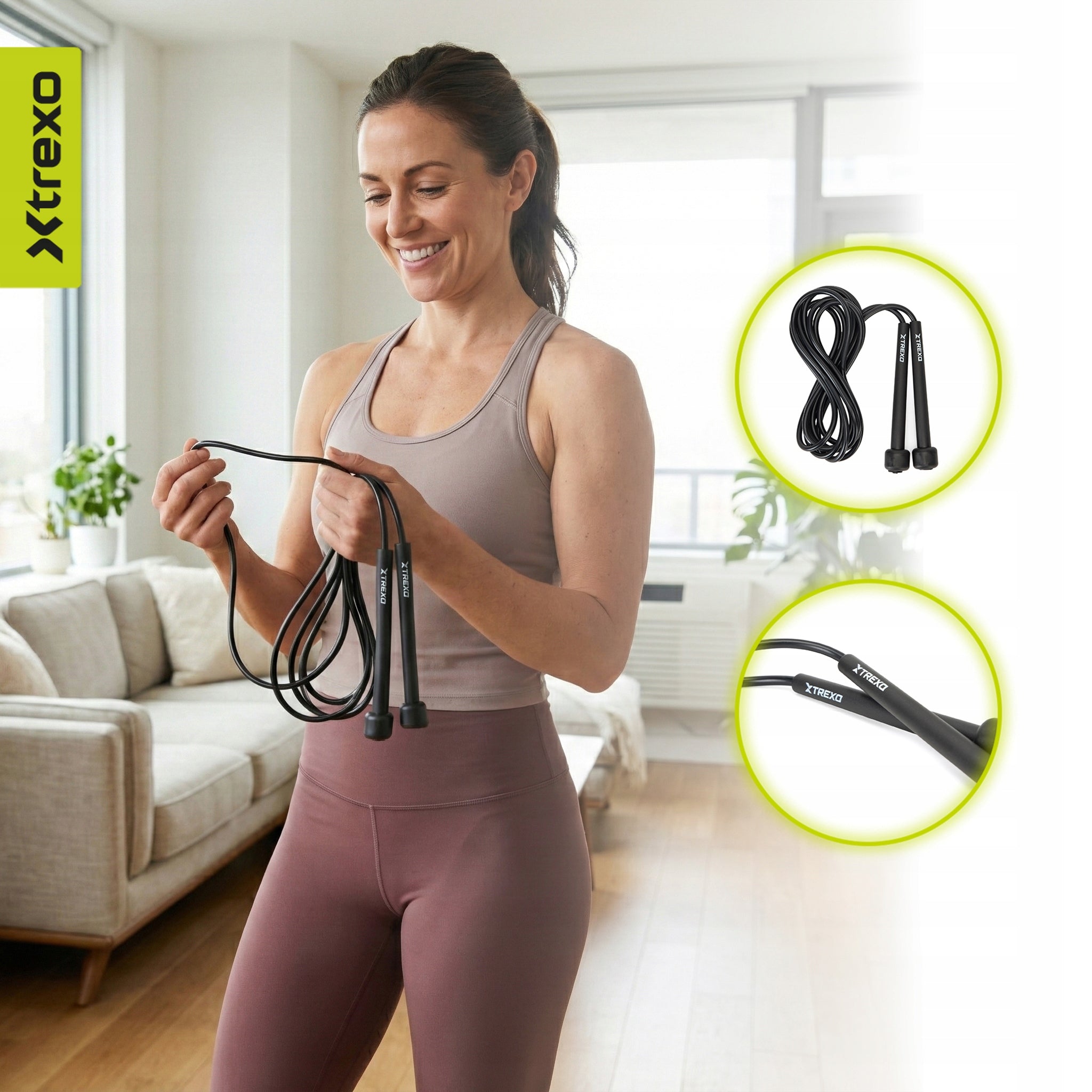 Jump rope XTREXO Basic black OS LENGTH ADJUSTMENT FOR CARDIO EXERCISES Color black