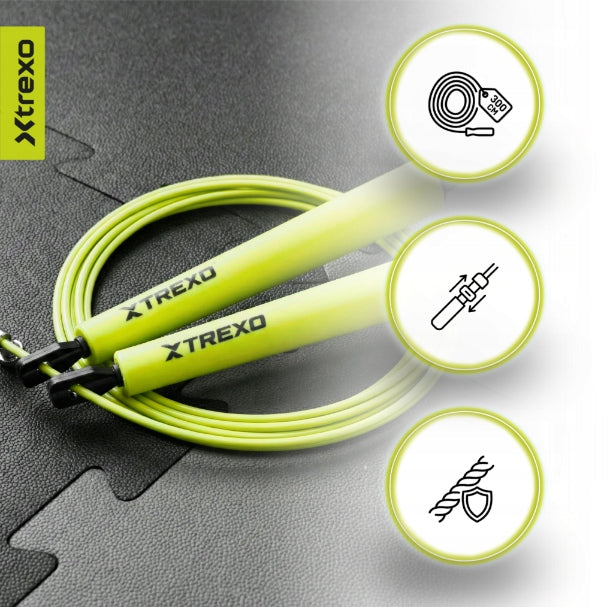 Jump rope XTREXO Basic+ green OS LENGTH ADJUSTMENT COMPACT FOR TRAINING Color green