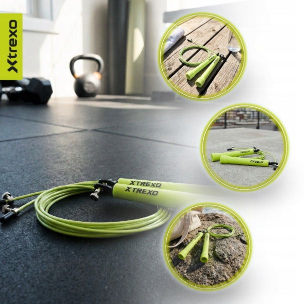Jump rope XTREXO Basic+ green OS LENGTH ADJUSTMENT COMPACT FOR TRAINING Kind made of plastic