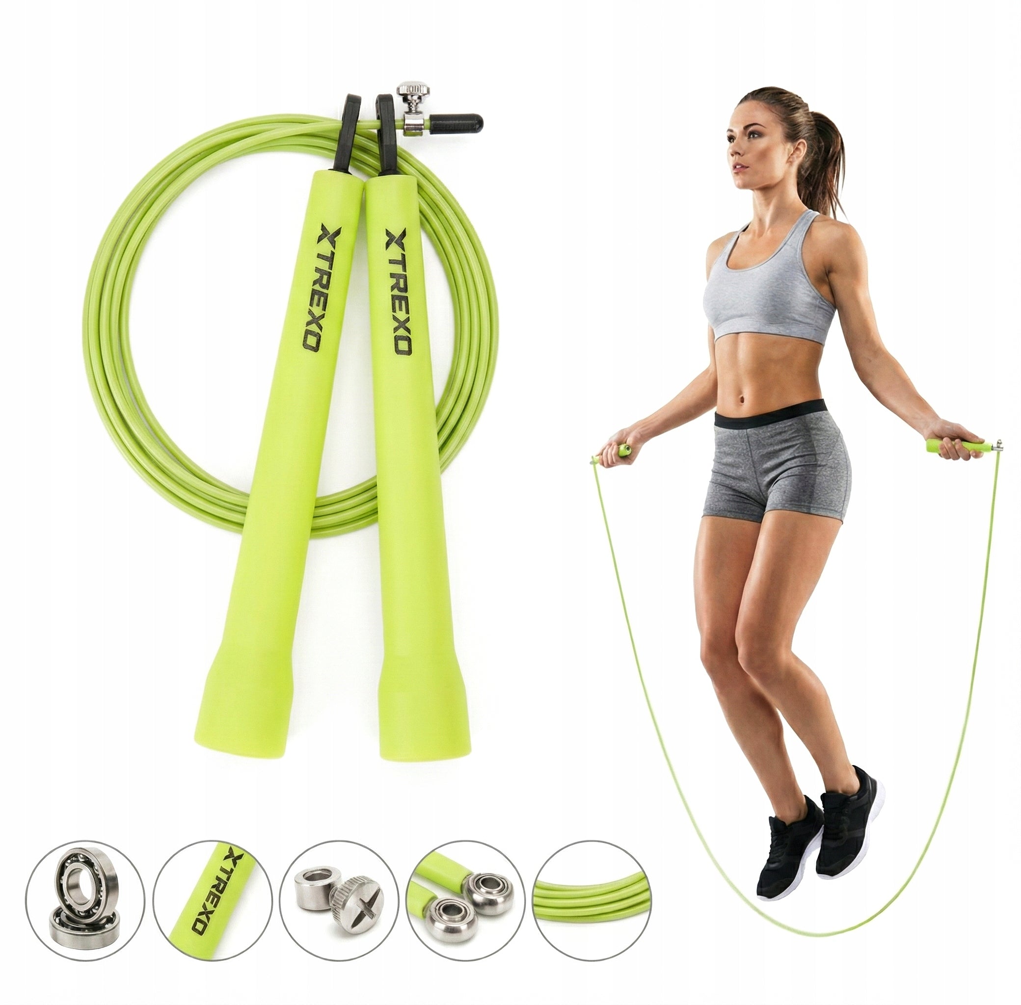 Jump rope XTREXO Basic+ green OS LENGTH ADJUSTMENT COMPACT FOR TRAINING