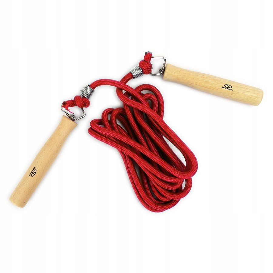 Jump rope cotton string SMJ sport - 280 cm red wooden handles