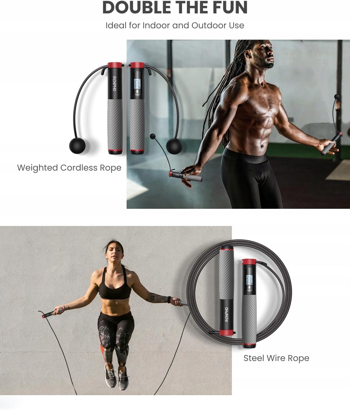 Jump rope made of plastic Renpho 1 cm black Brand Renpho