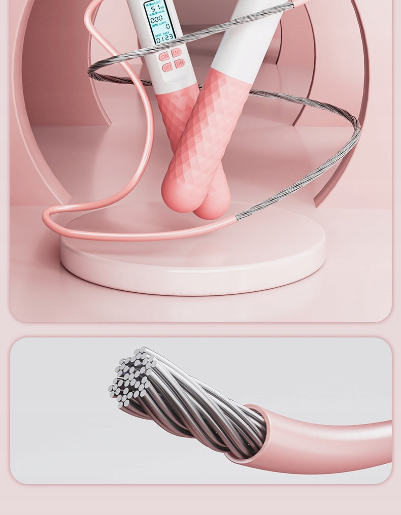 Jump rope with balls, LED counter, adjustable, 280cm Model Pink white rope+ball