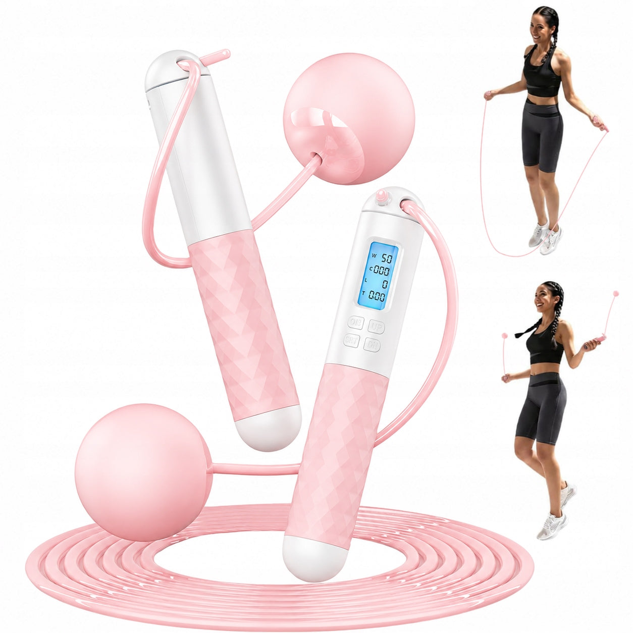 Jump rope with balls LED counter adjustable, 280cm