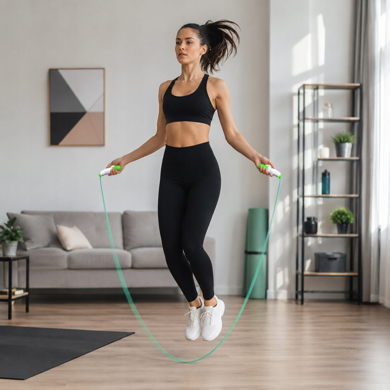 Jump rope with counter 2,5 m Fitness Training Adjustable Green Manufacturer code TY-101306