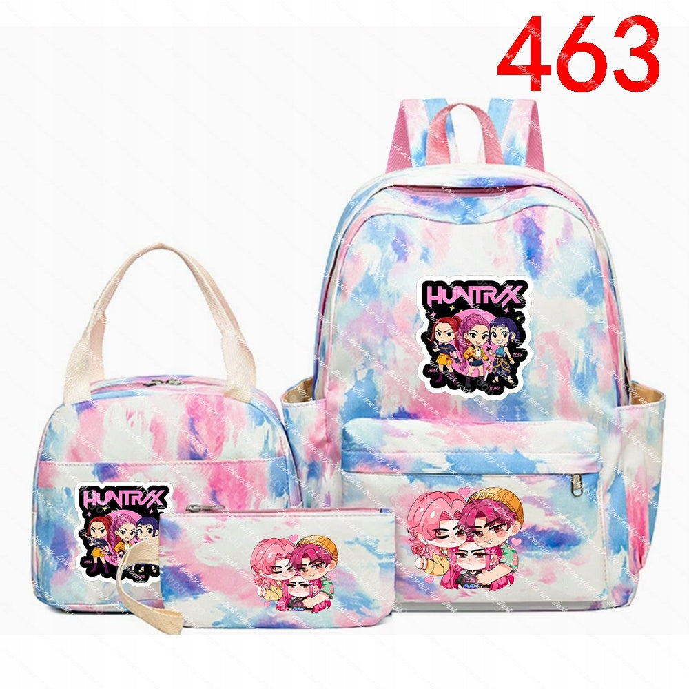 K-POP School backpack, bag and small bag with fairy-tale characters, logo "HU Brand no brand