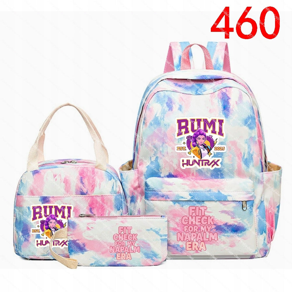 K-POP School backpack, bag and small bag with fairy-tale characters, logo "HU