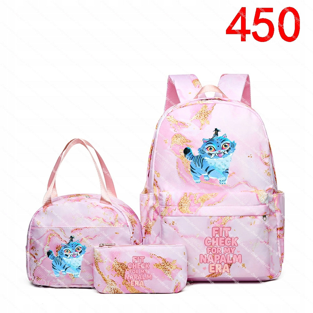 K-POP School backpack set (backpack, purse, wallet) with animated girls