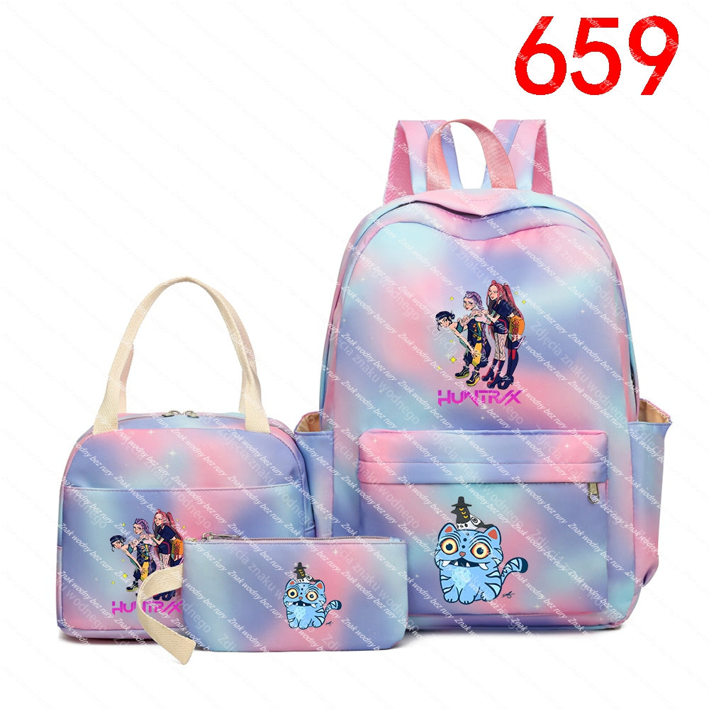 K-POP School backpack set (backpack, purse, wallet) with drawing patterns
