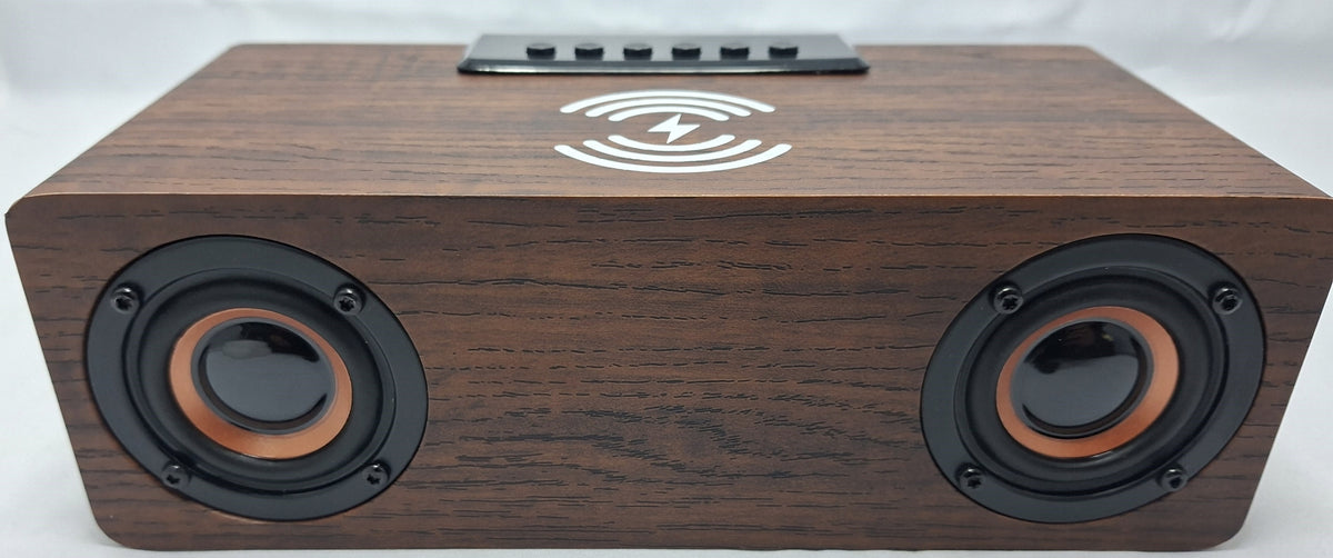 K1 Bluetooth Speaker with Clock and Charger Wireless, Walnut Packaging status original