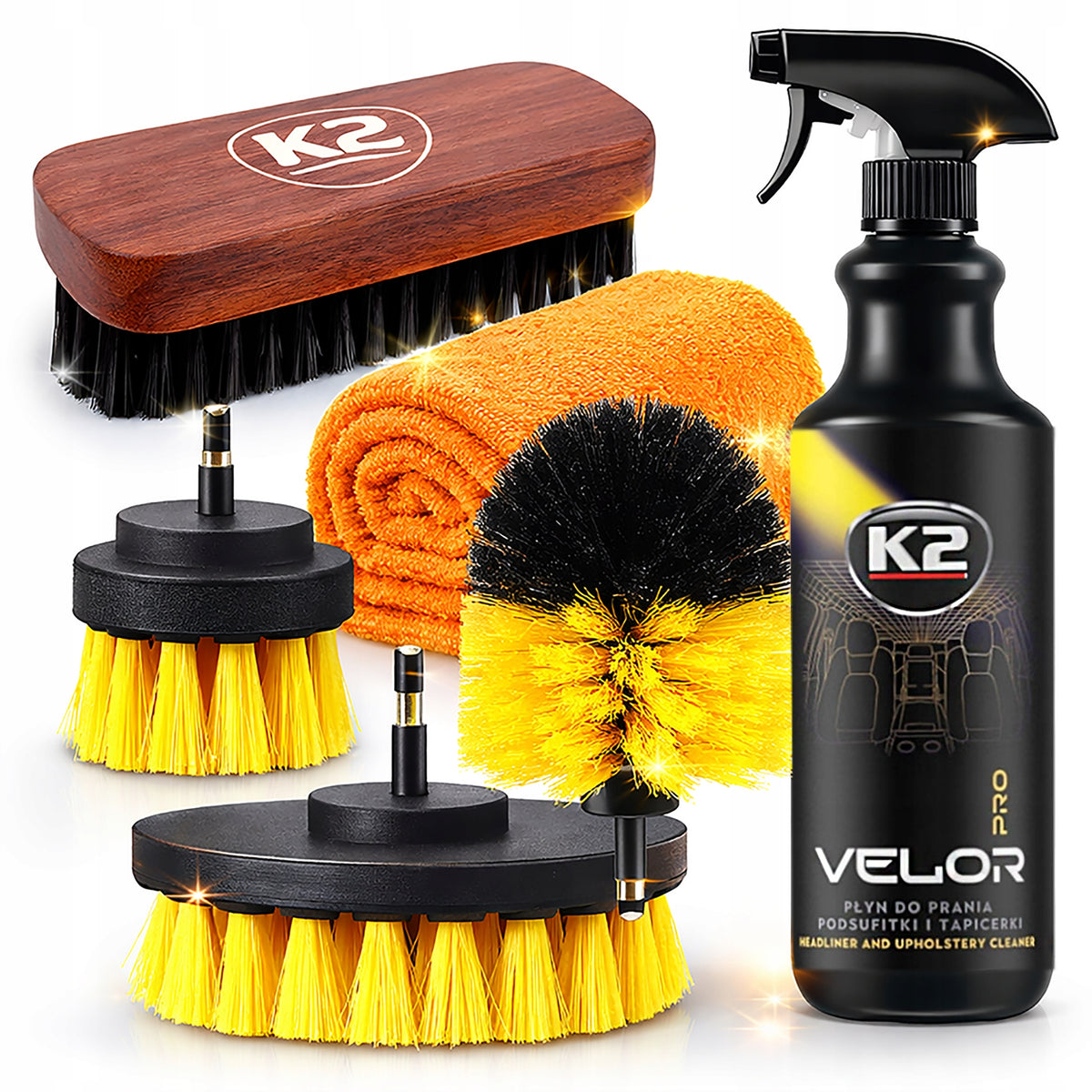 K2 VELOR PRO Liquid Agent + Cleaning Brushes Seat Washing Upholstery