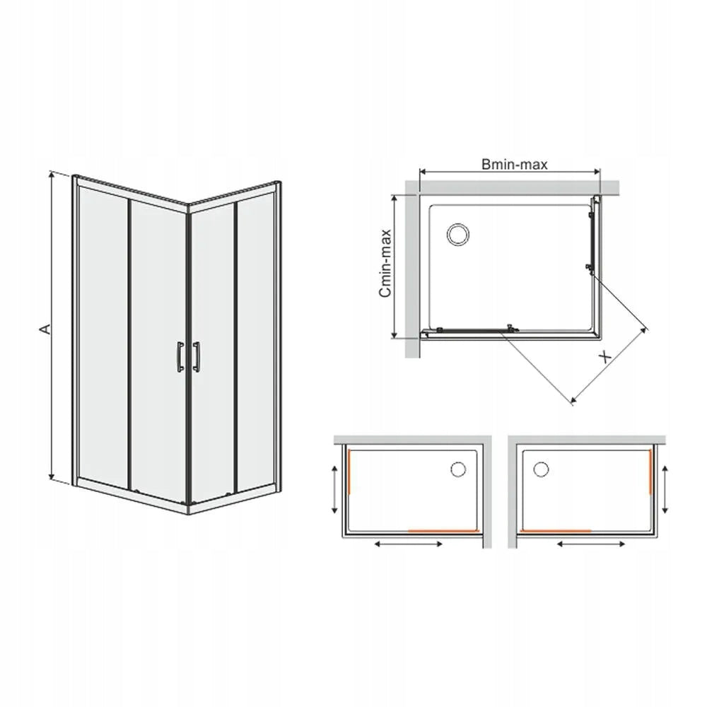 Eckduschkabine Sanplast TX KN/TX5b 80x100s, Profil silber glänzend, transparentes Glas W0