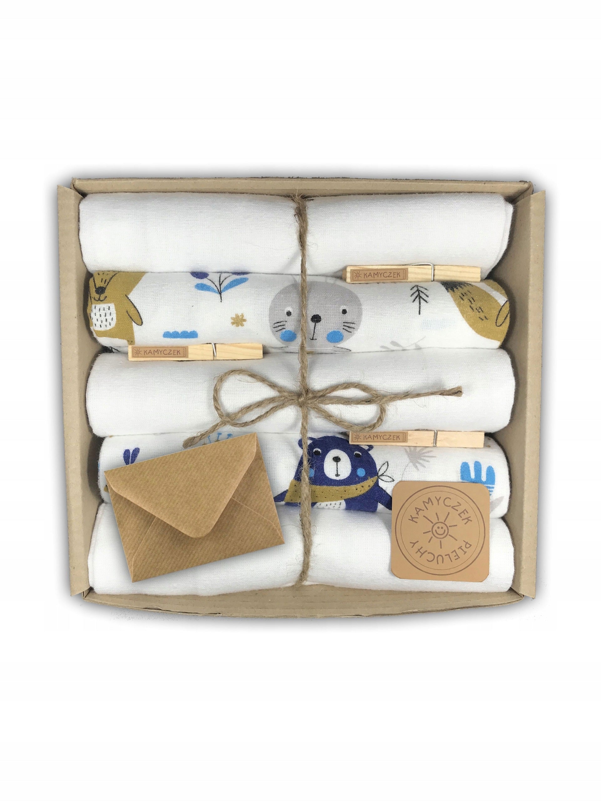 KAMYCZEK with ENVELOPE - BABY SHOWER - GIFT flannel diapers white color