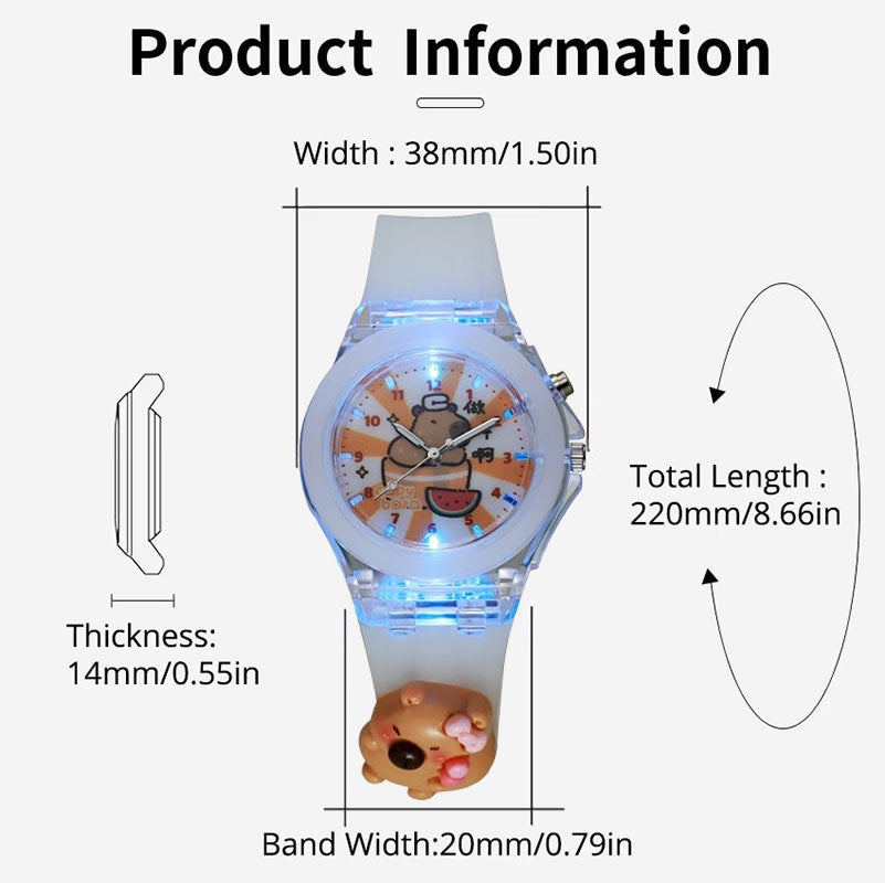 KAPIBARA Youth Hand Watch for Kids GLOWING with LED Capybara Brand Jelly Pens
