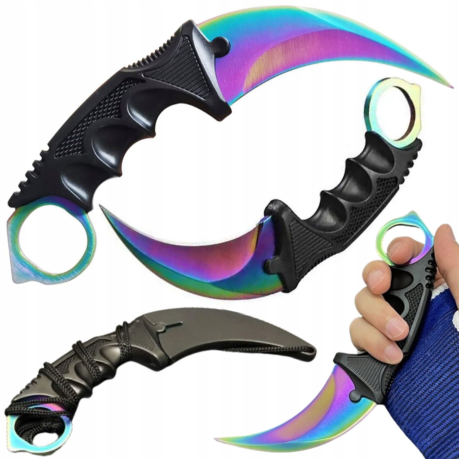 KARAMBIT TACTICAL KNIFE CURVED POCKET KNIFE COLORFUL RAINBOW CLAW SHARP V2