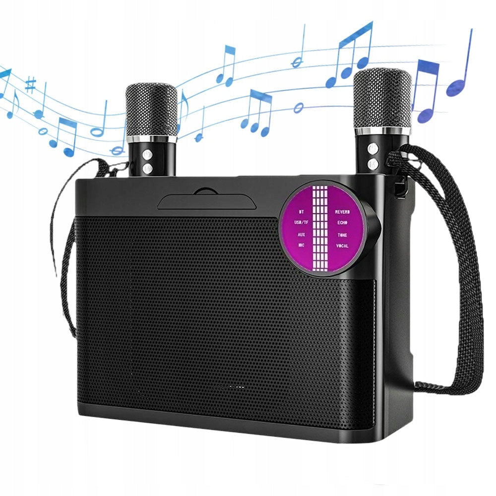 KARAOKE SET SPEAKER WITH 2 MICROPHONES PORTABLE BLUETOOTH TF AUX LED