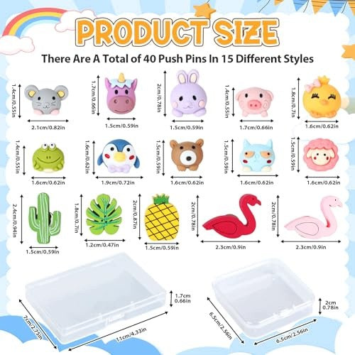 KAWAII ANIMAL PINS FOR CORK BOARD SET OF 40 PCS. for children Manufacturer code SWC5908151986318