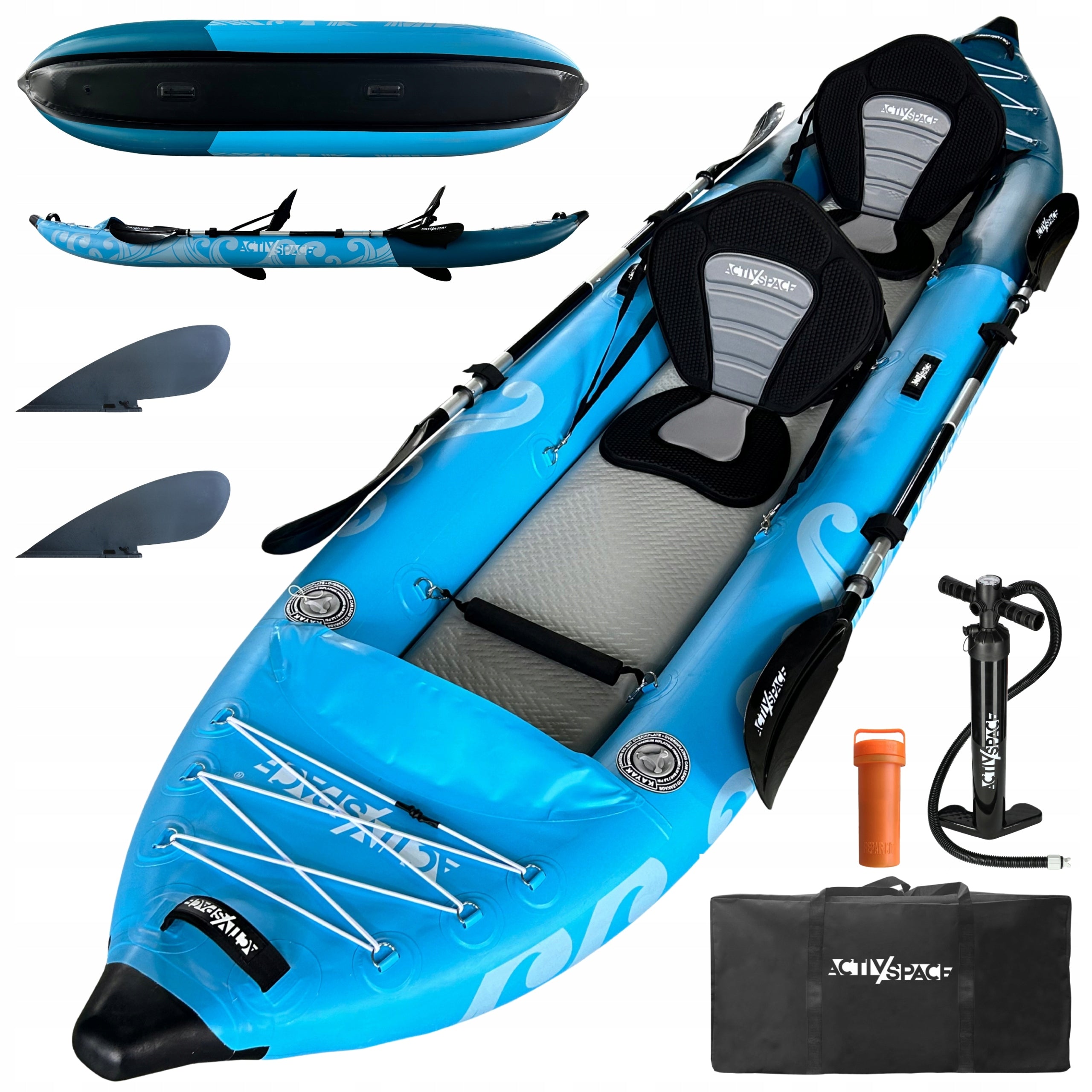 KAYAK PUMPED INFLATABLE TOURIST 385CM DOUBLE 200KG SET