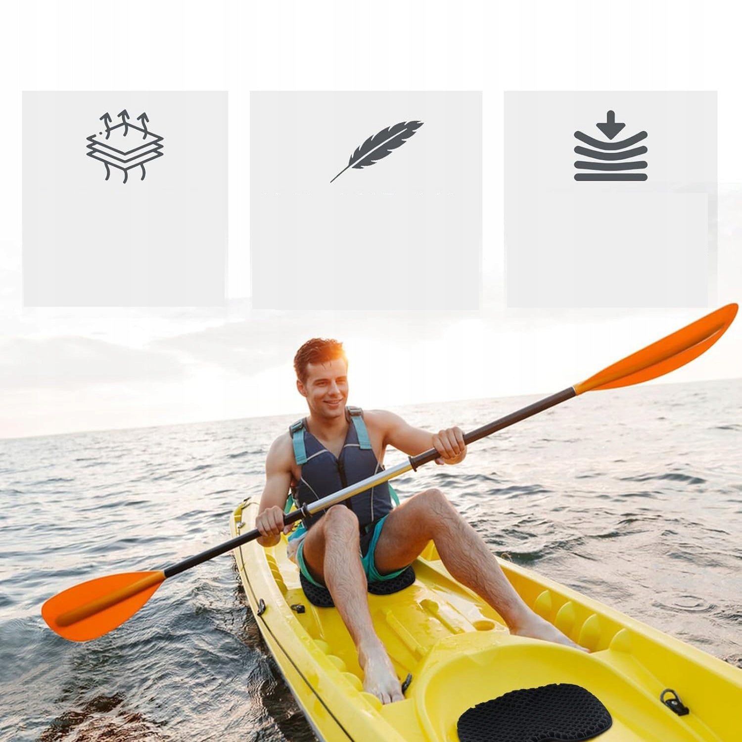 KAYAK SEAT, BOAT SEAT, NON-SLIP GEL SEAT CUSHION Length 40 cm