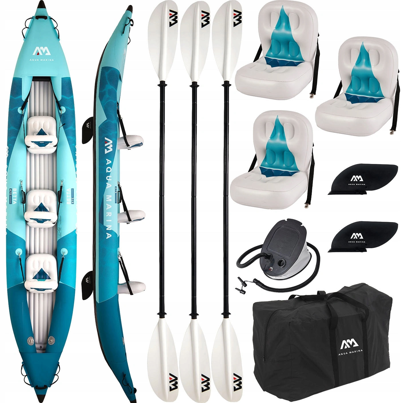 KAYAK pumped inflatable set AQUA MARINA 3-seater BETTA 475 cm + PADDLES