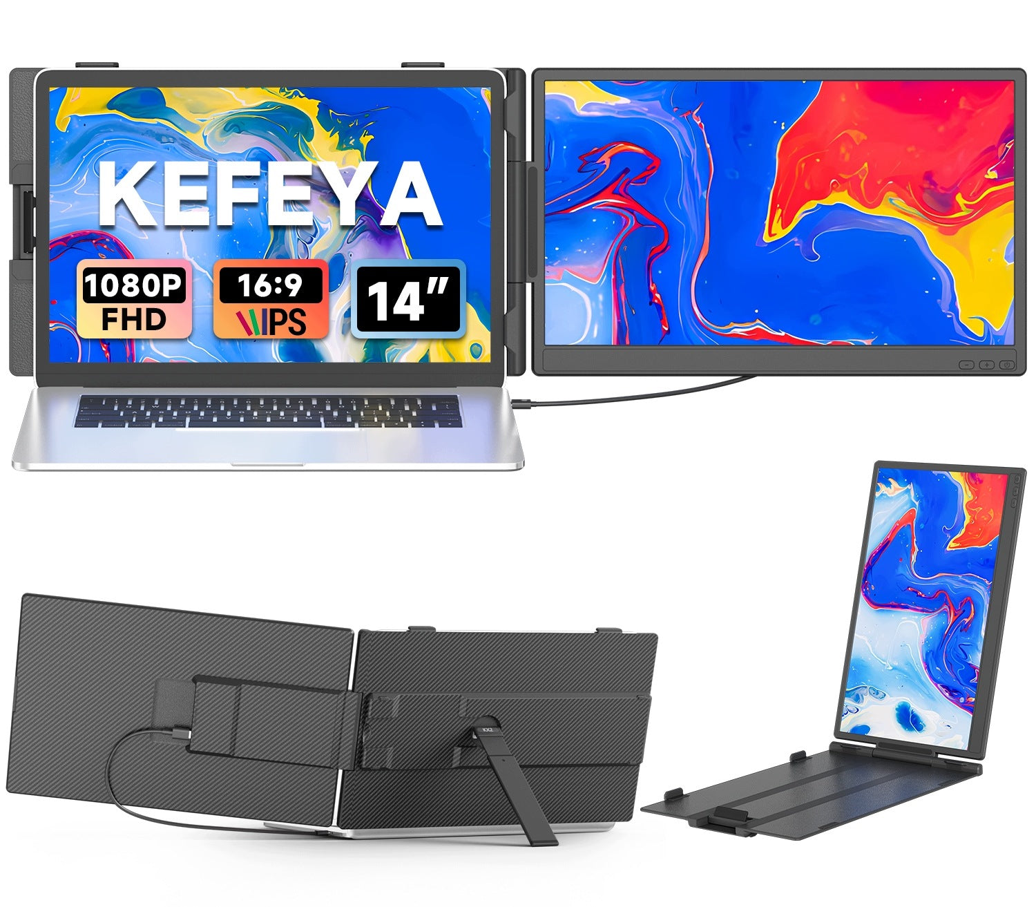KEFEYA Laptop Screen Extender 14'' FHD IPS do laptopów 13-17'' USB-C HDMI