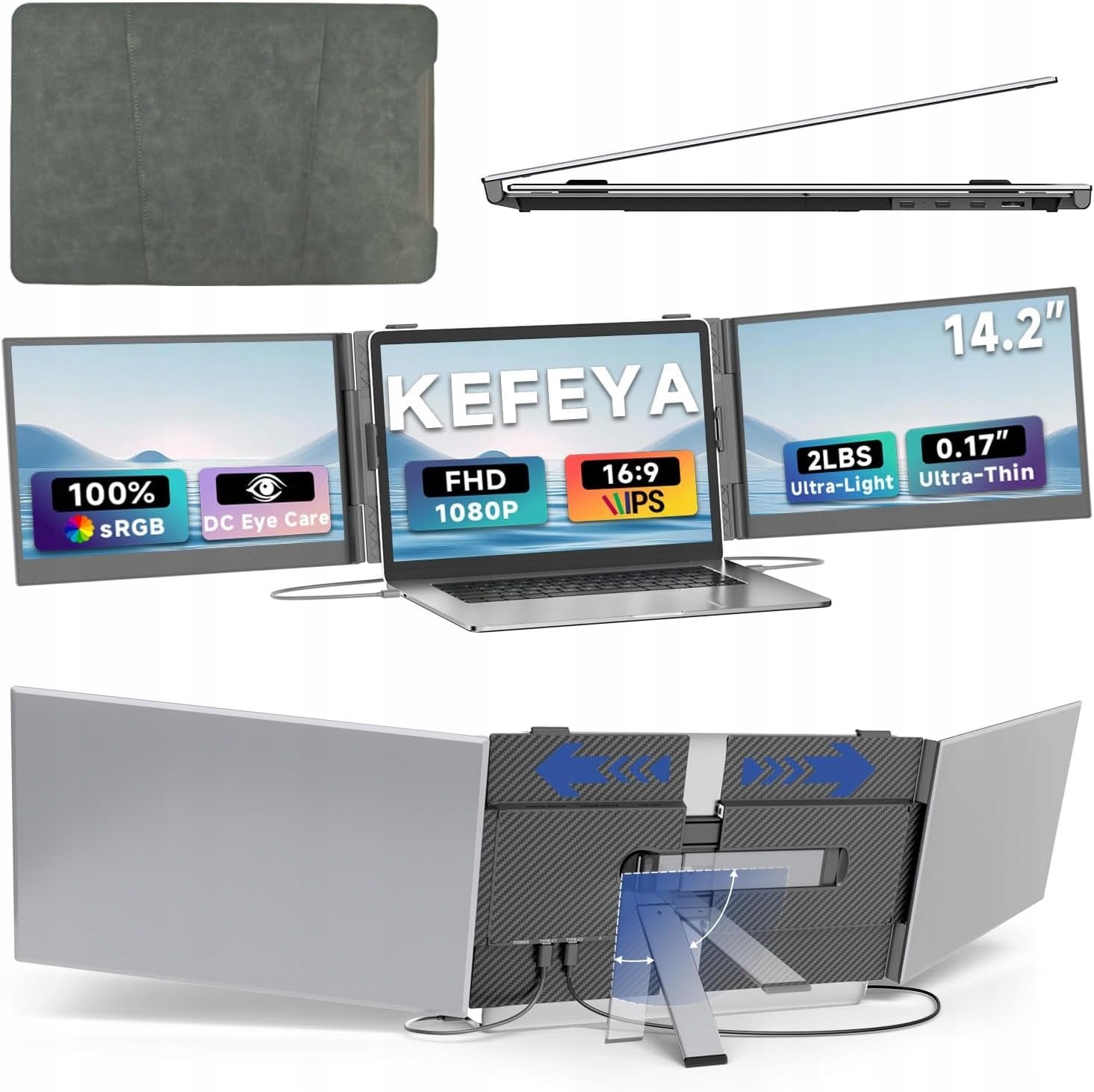 KEFEYA Monitor do Laptopa 14" FHD IPS USB-C HDMI Przenośny Dodatkowy Ekran
