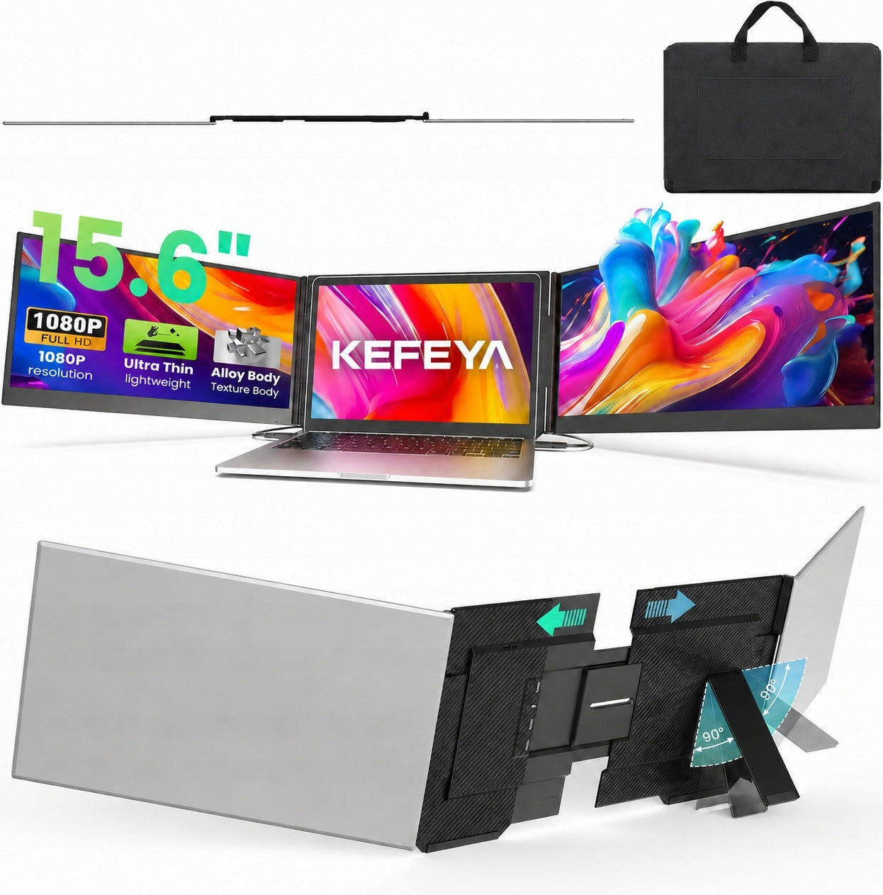KEFEYA Monitor do Laptopa P7 15,6" FHD IPS USB-C HDMI Rozszerzacz Ekranu