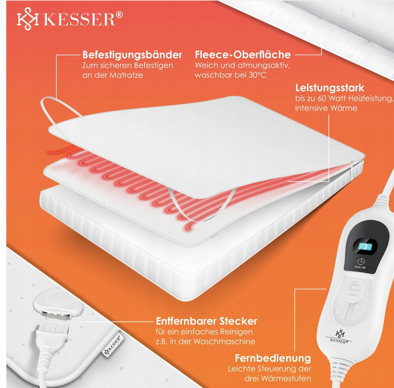 KESSER Heated Bed Mat 150x80 cm 3 Heat Levels Packaging status original
