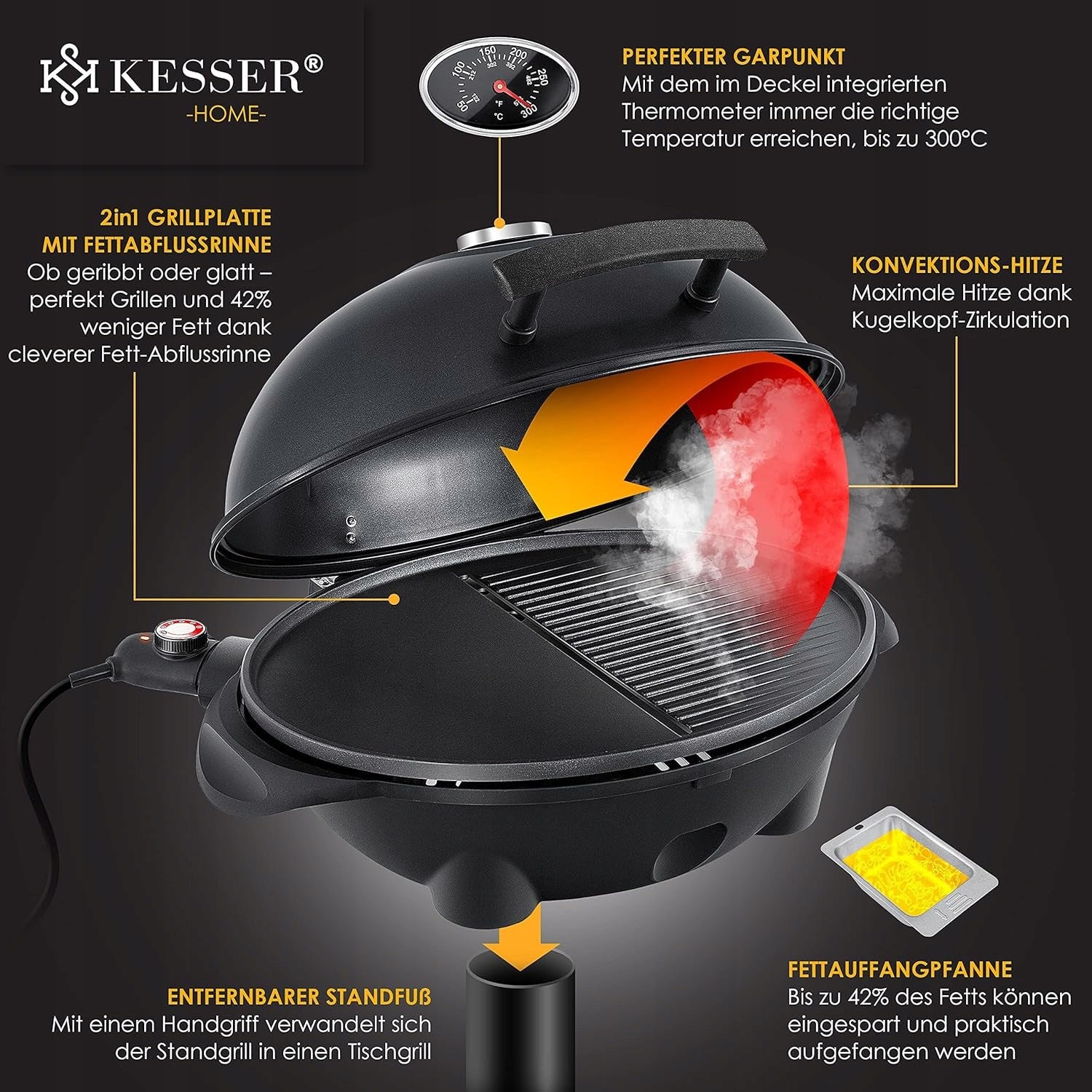 KESSER KSG-5987 Stylish Modern Electric Grill Powerful 2400W Black Brand KESSER