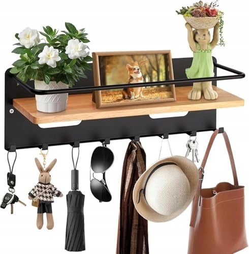 KEYBOARD WOODEN SHELF 8 HOOKS WALL ORGANIZER CORRIDOR Brand no brand