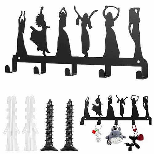 KEYCHAIN METAL BLACK 5 HOOKS HALLWAY GIFT STEEL