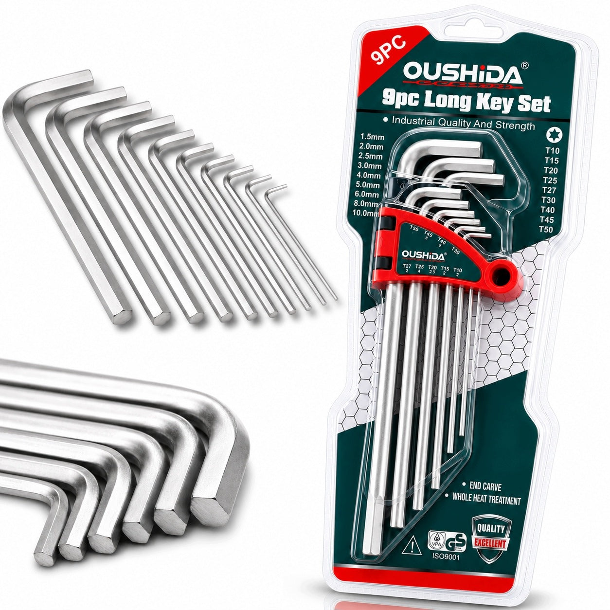 KEYS TORX LONG T10-T50 SET OF 9 PCS CR-V ALLEN TORX OUSHIDA