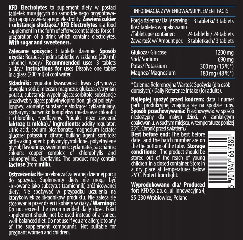 KFD Electrolytes - 24 lime flavoured effervescent tablets with mint Manufacturer code 5901947667880