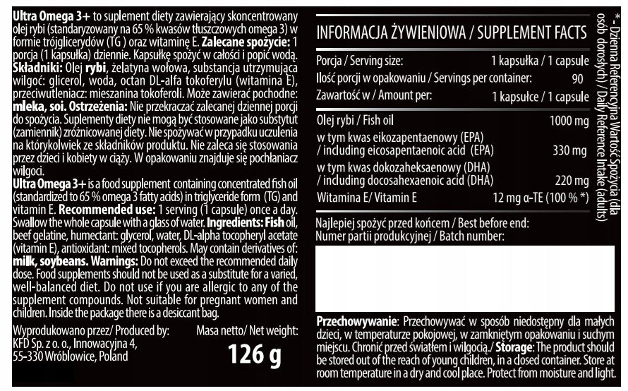 KFD Omega 3+ Triglycerides 330 EPA + 220 DHA + VITAMIN E 90 capsules Manufacturer code kfd