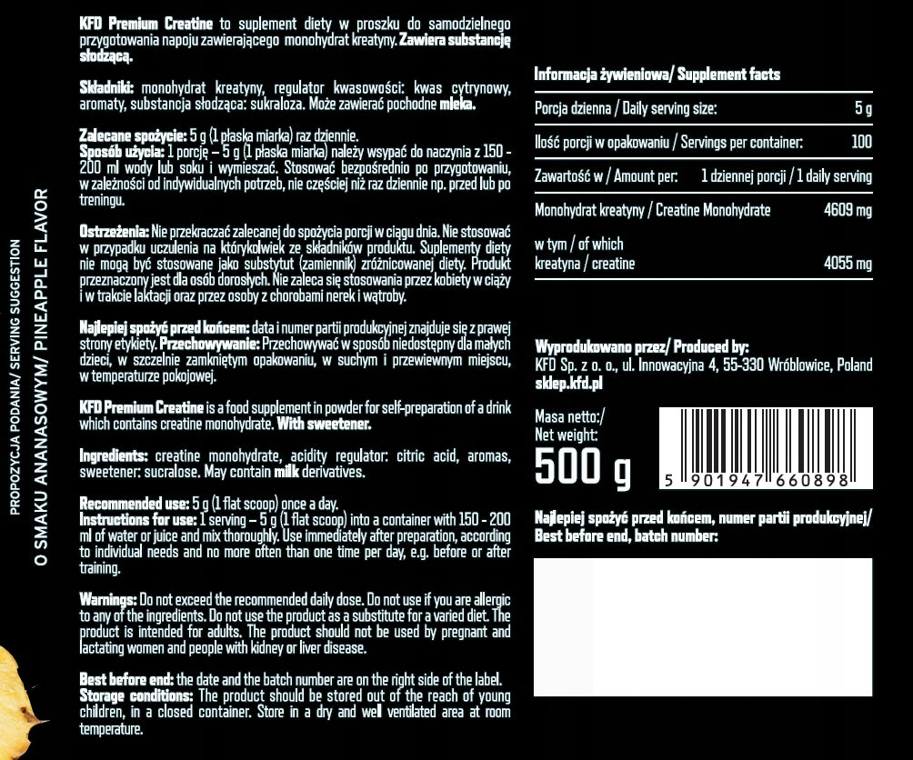 KFD PREMIUM CREATINE 500g Creatine Powder Monohydrate for 100 days Packaging status original